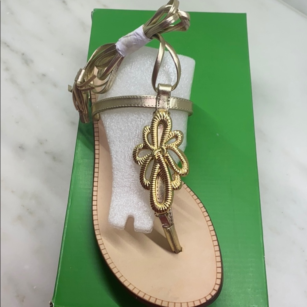 Lilly Pulitzer pier sandals gold gladiator tie up with tassels
